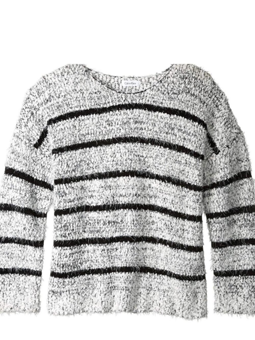 Calvin Klein Black & White Striped Fuzzy Cozy Eyelash Sweater